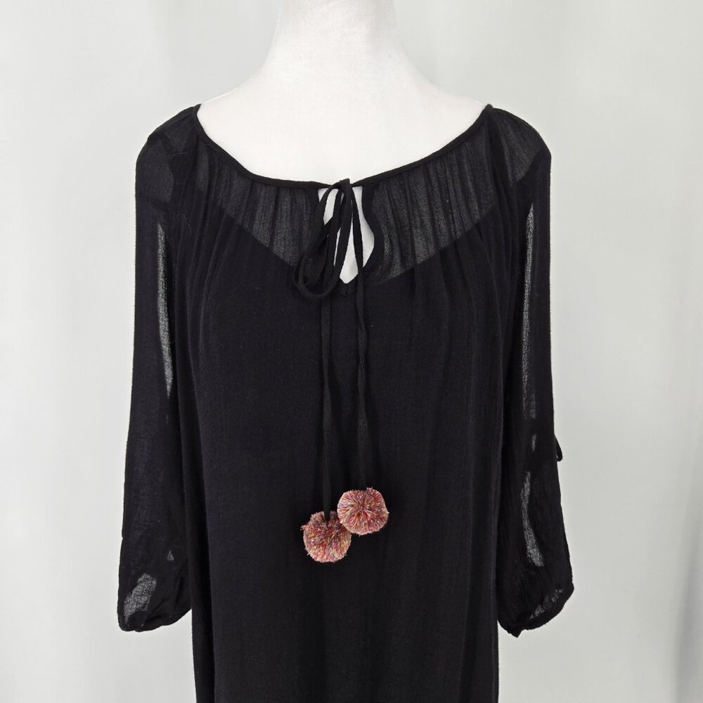 Johnny Was Calme Maxi Slip Gauze Dress Black 3/4 Sleeve Lagenlook Size XS NEW - Picture 3 of 8